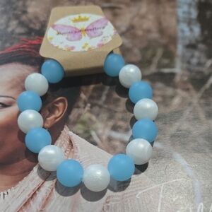 Blue and White Beaded Bracelet
